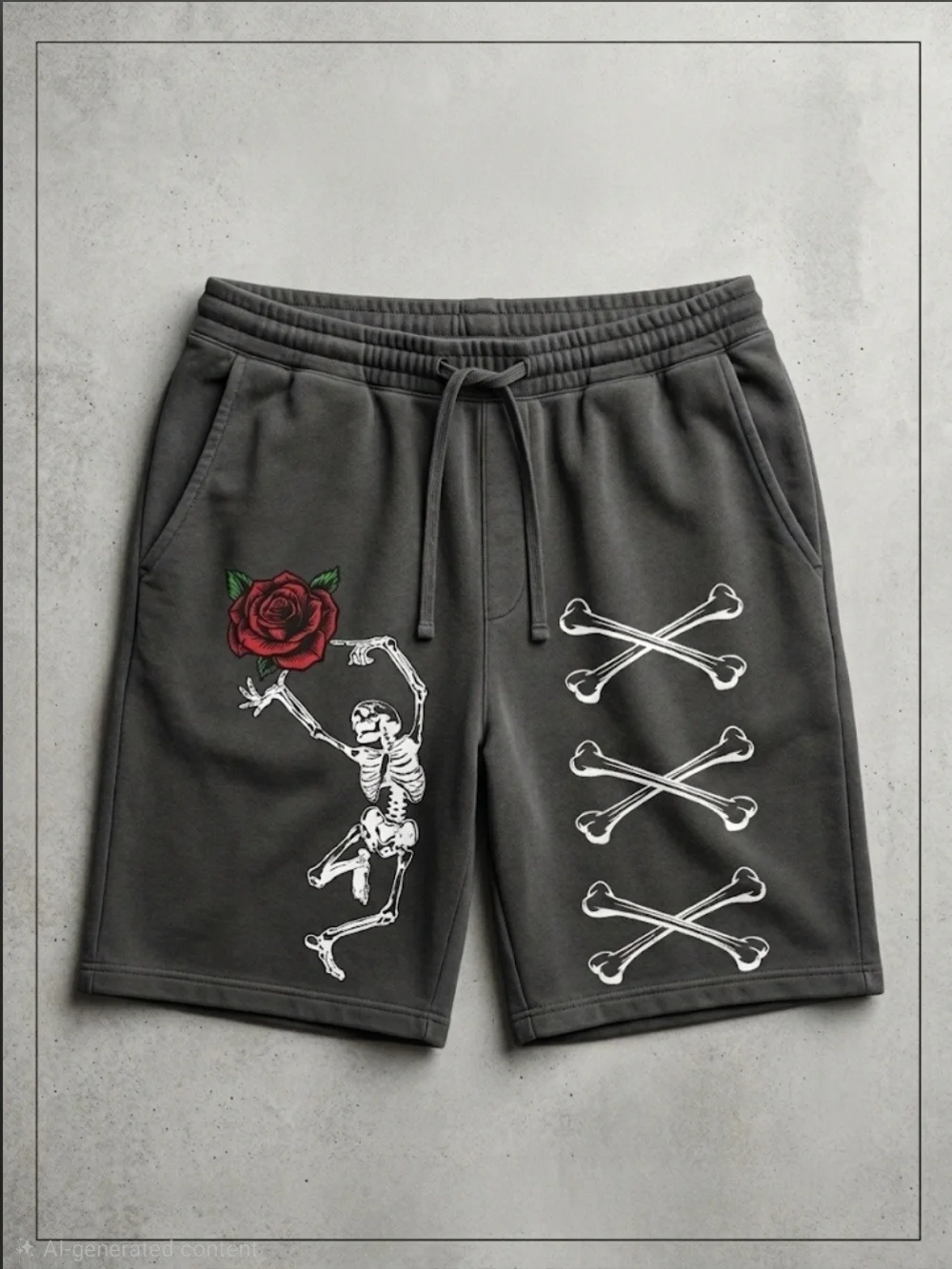 NWOT Skeleton Rose Grunge Men's Sweat Shorts